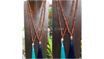 2color mala wood bead brown necklace tassels buddha prayer